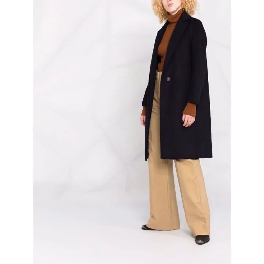 Vince single-breasted fitted wool blend coat Navy